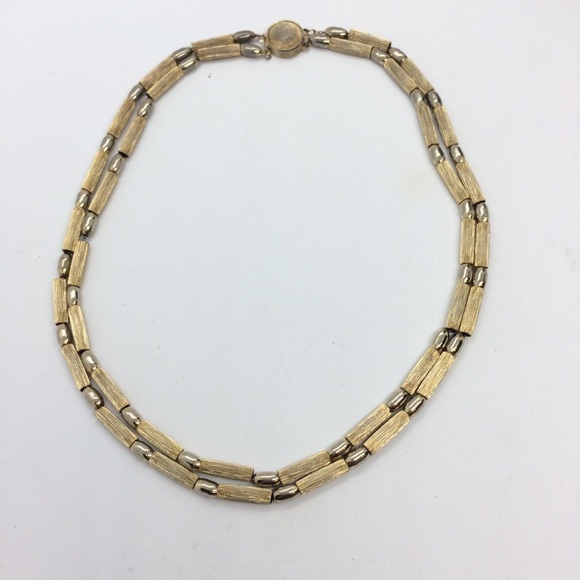 VINTAGE MID CENTURY MODERN MCM BRUSHED GOLD TONE DOUBLE STRAND NECKLACE - Picture 6 of 12